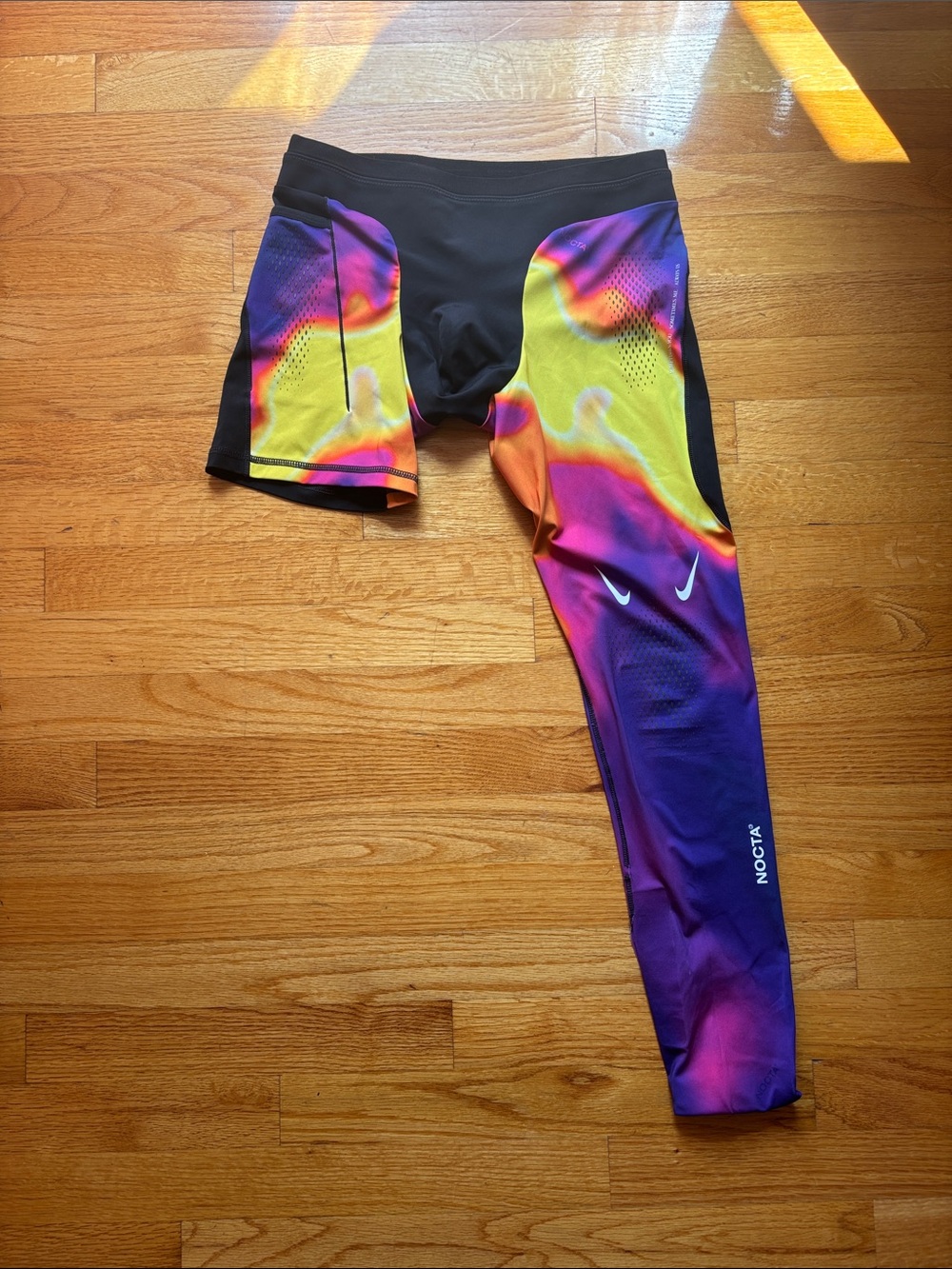 Nike Men’s Nocta One Leg Tights with Purple and Yellow Gradient